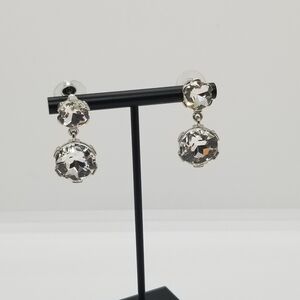silver tone two tier large rhinestone dangle drop earrings